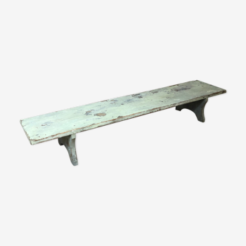 Painted wooden bench, aged green patina