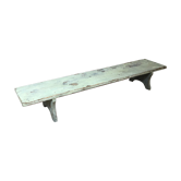Painted wooden bench, aged green patina