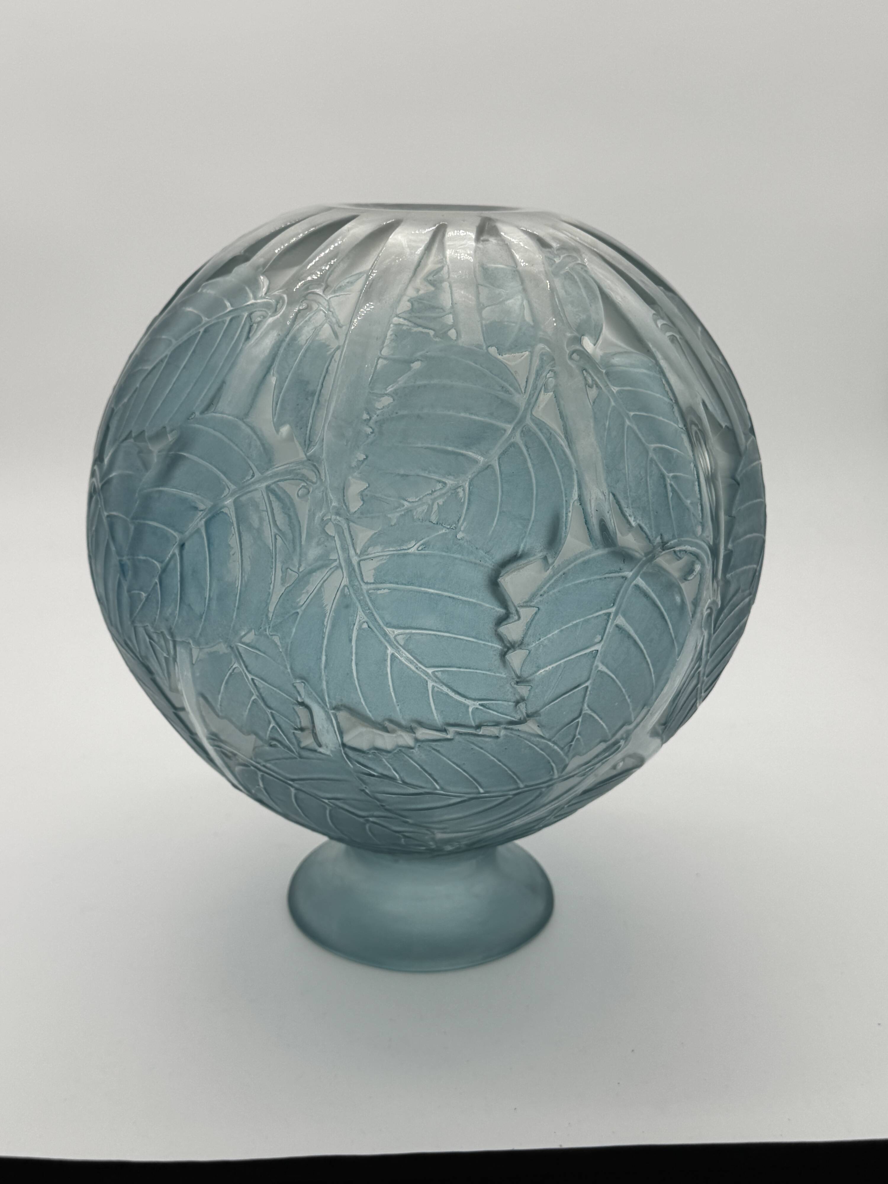 A R.Lalique Milan Blue Patinated Glass Vase