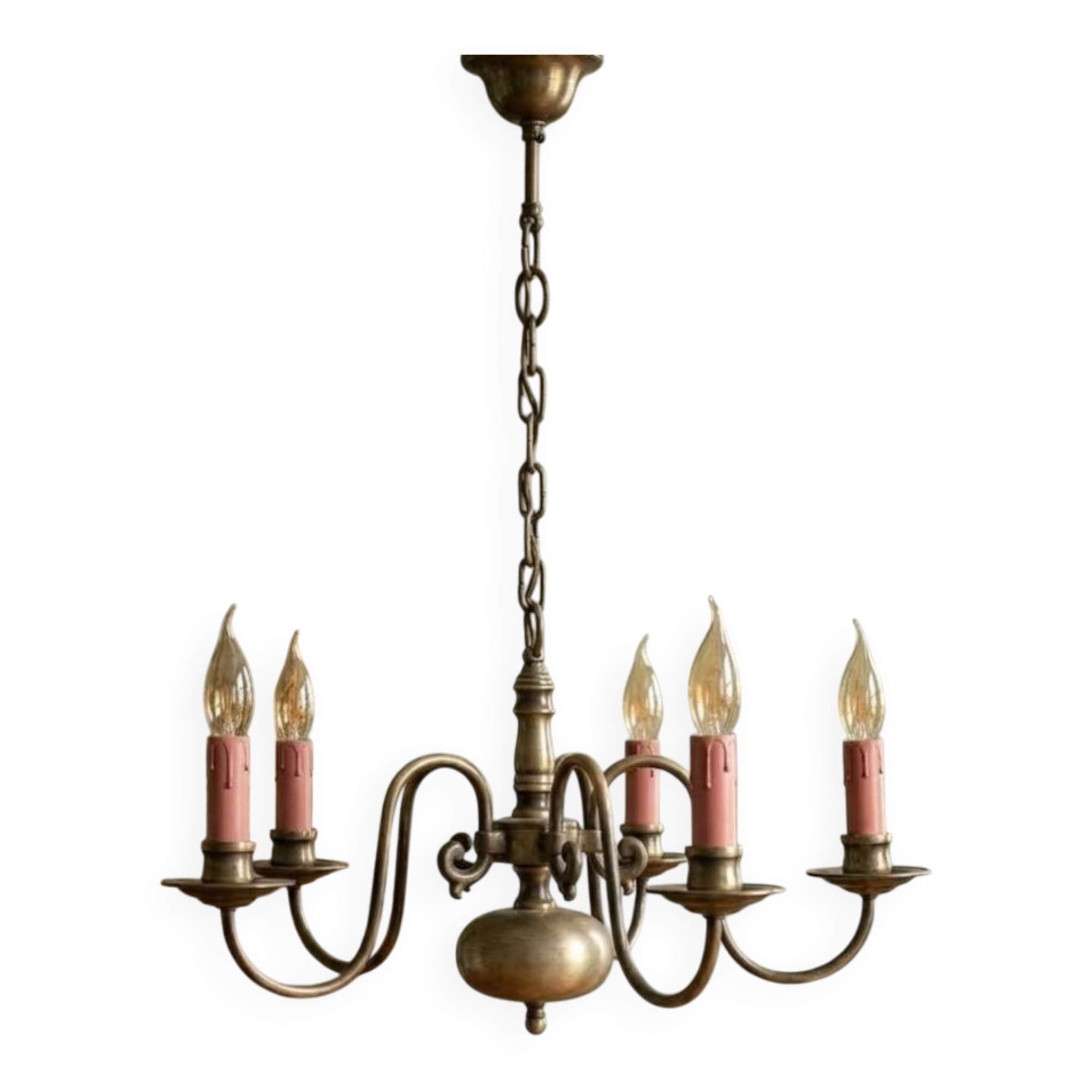Magnificent Vintage Dutch Chandelier in Patinated Brass – 5 Arms