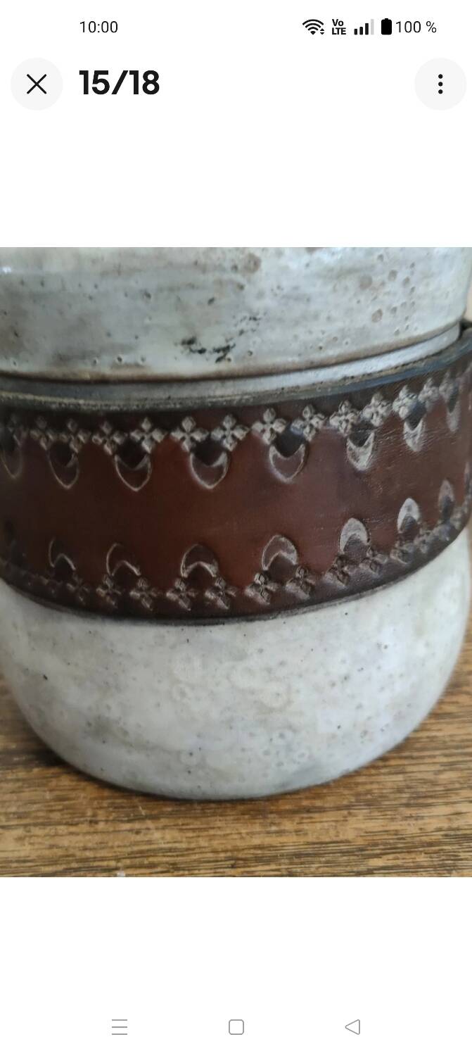 Alexandre Kostanda Rare Ceramic Leather-Rigged Lamp Base 1960