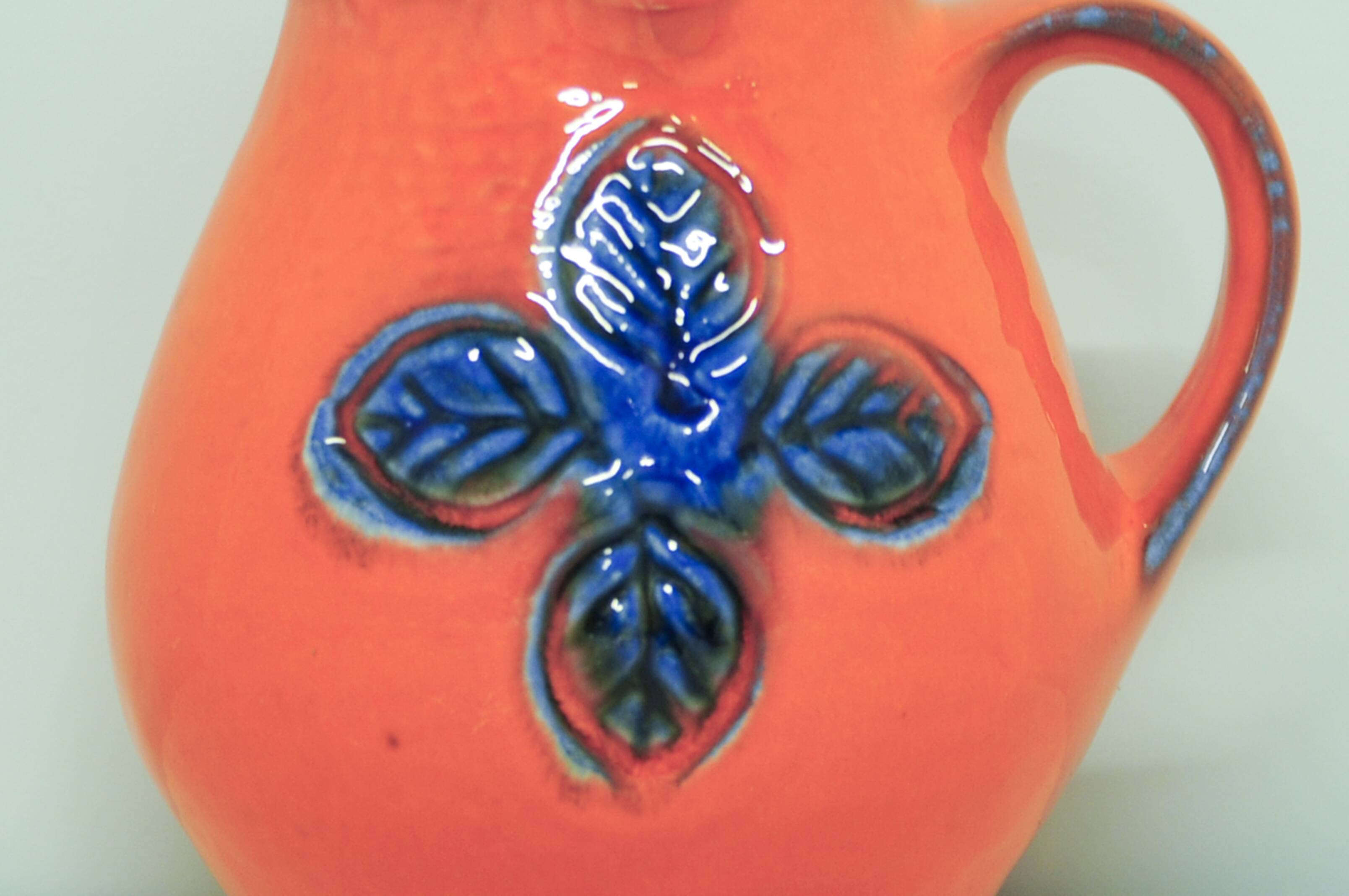 Vintage orange and blue flower west germany jug carstens