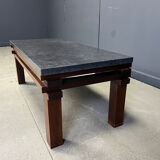 Vintage wooden and stone top coffee table, 1970s