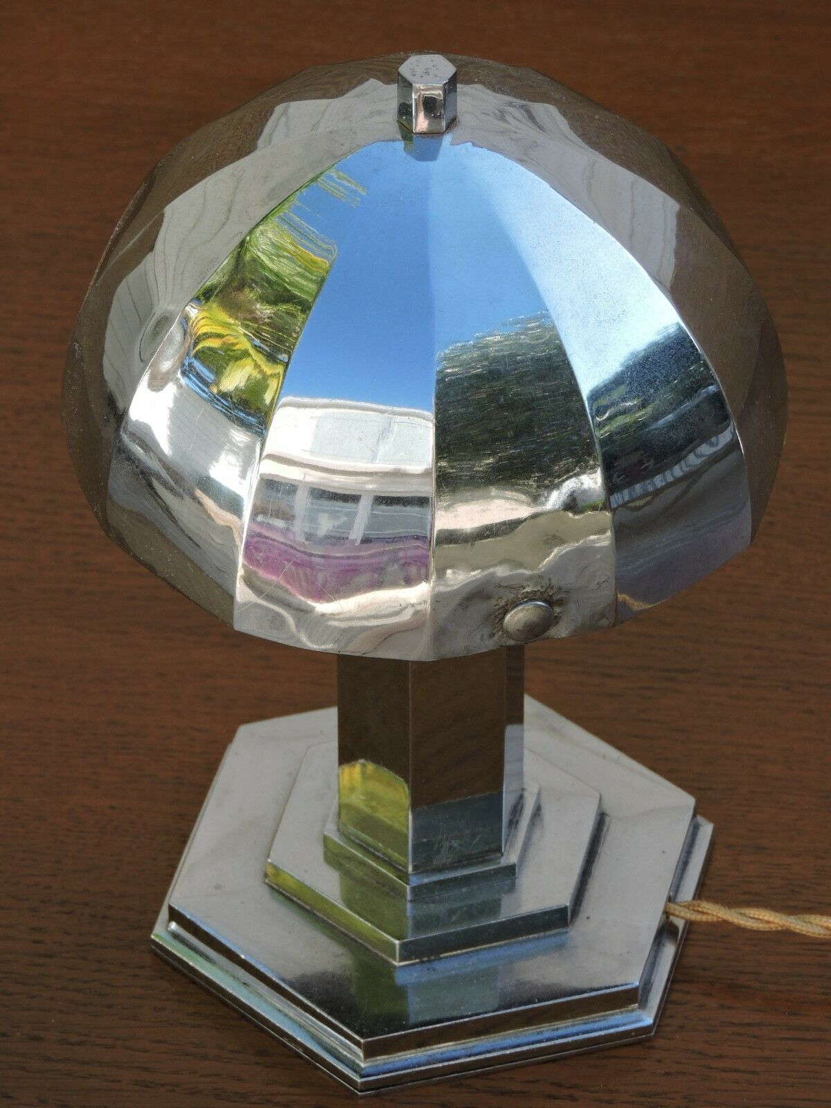 Modernist nickel-made art deco mushroom lamp Morand Paris