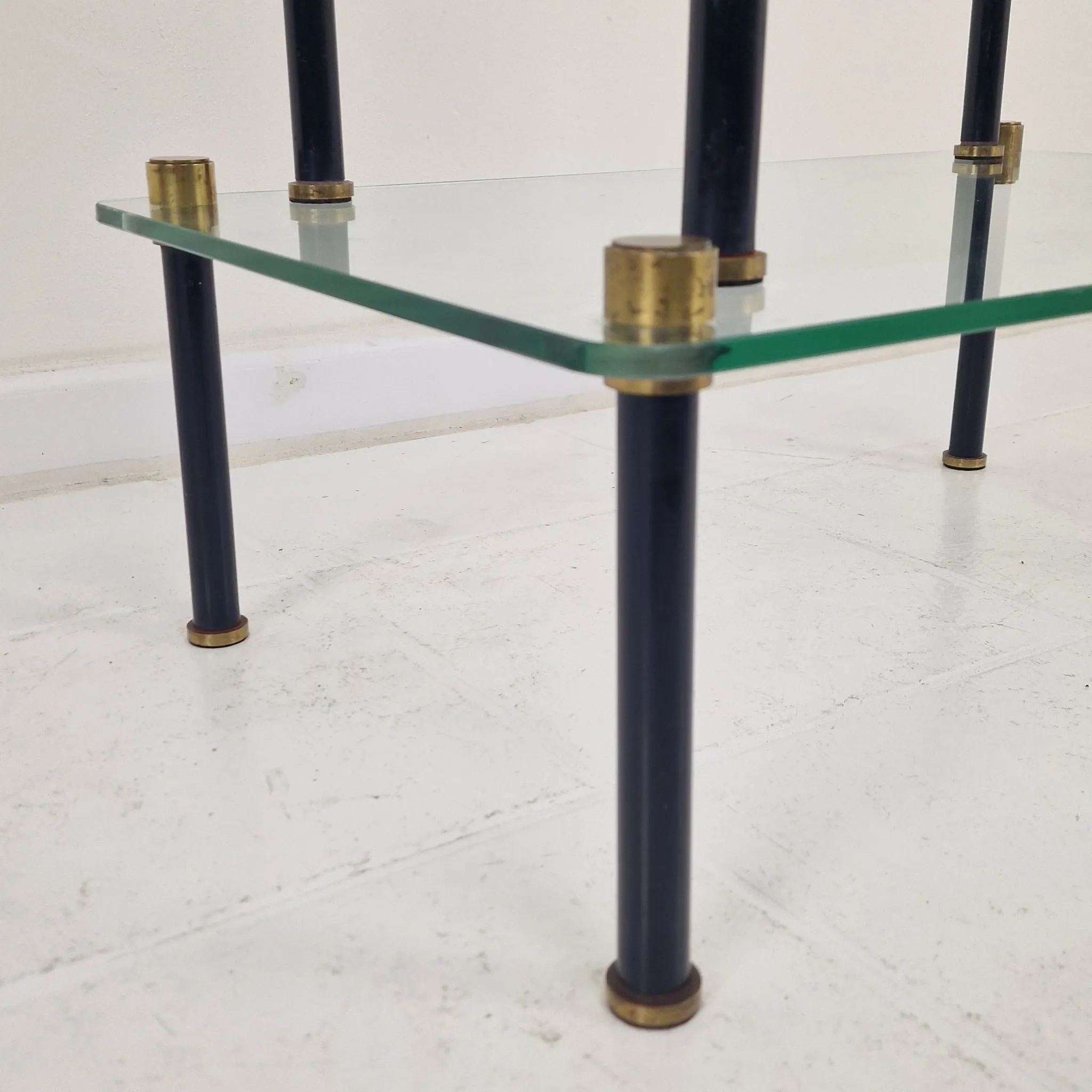 French Modernist Glass and Brass Display Tables with 'P. Andrieux', 1930's