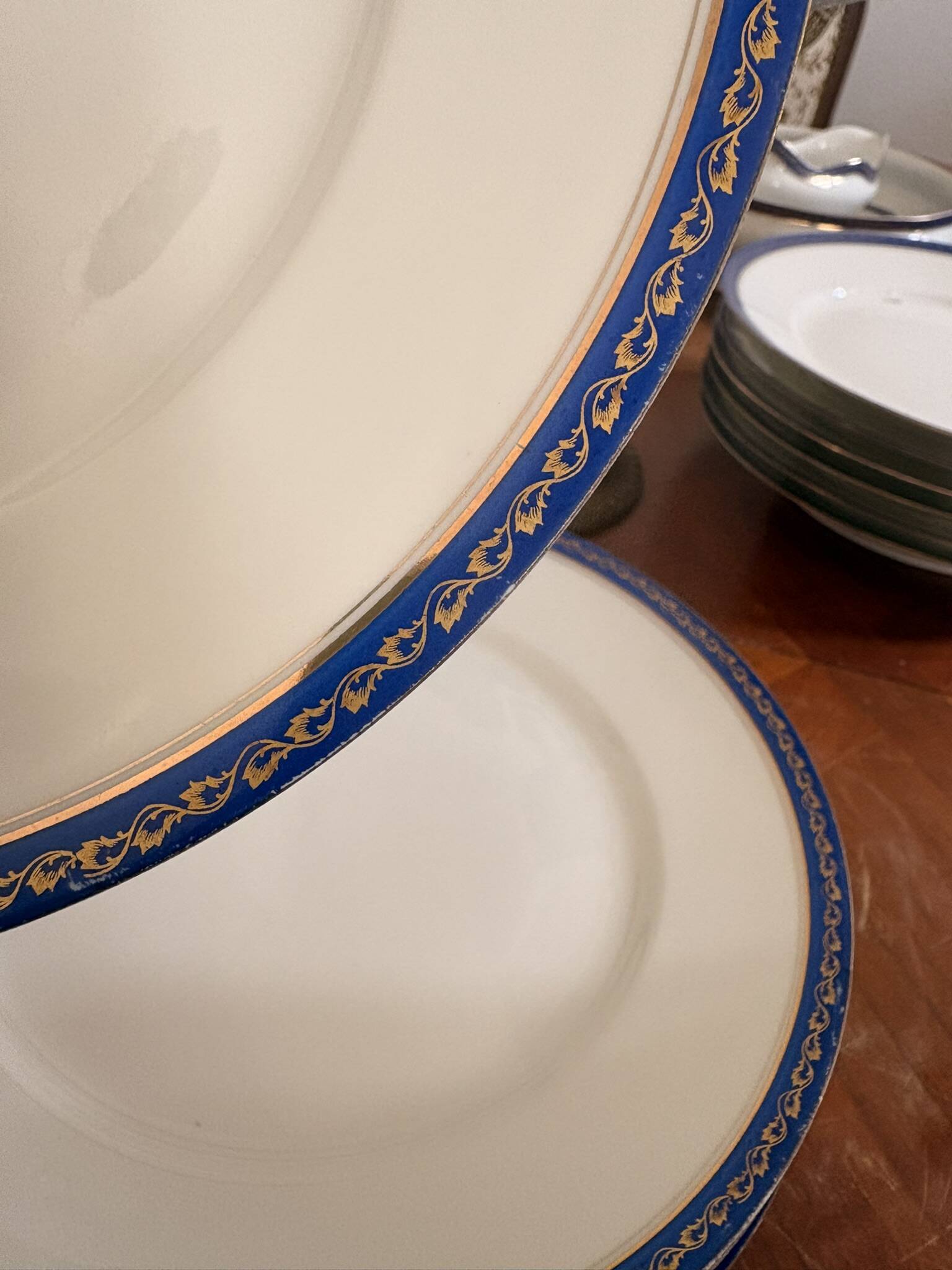 Lot 6 Flat plates Porcelain Limoges Blue Gold Betoule & Legrand 2/2