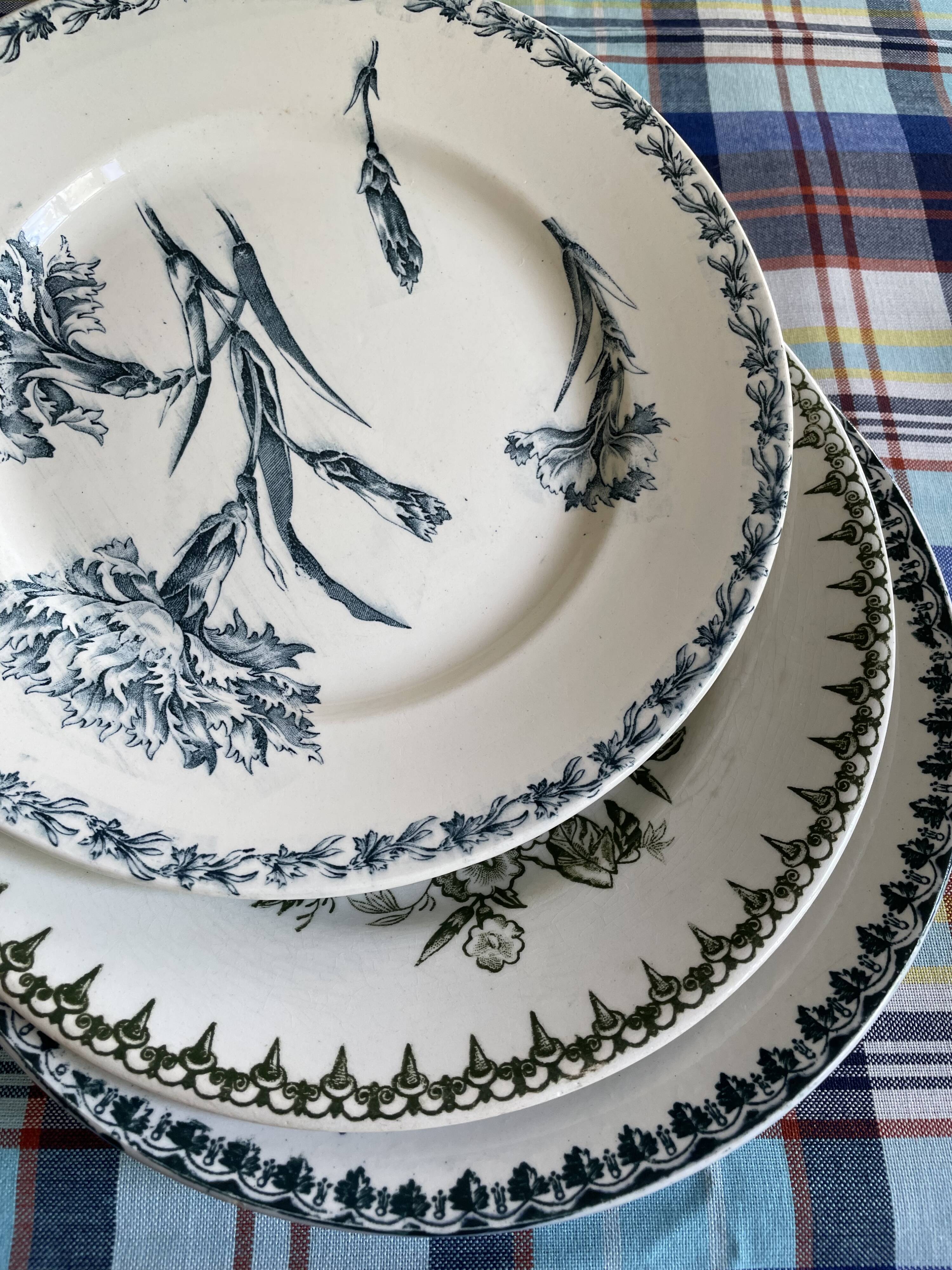 Mismatched ironstone flat plates
