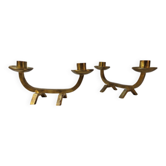 Pair of brutalist candlesticks in solid brass - 1960s