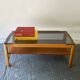 Mid-Century teak coffee table with smoked glass top by Myer