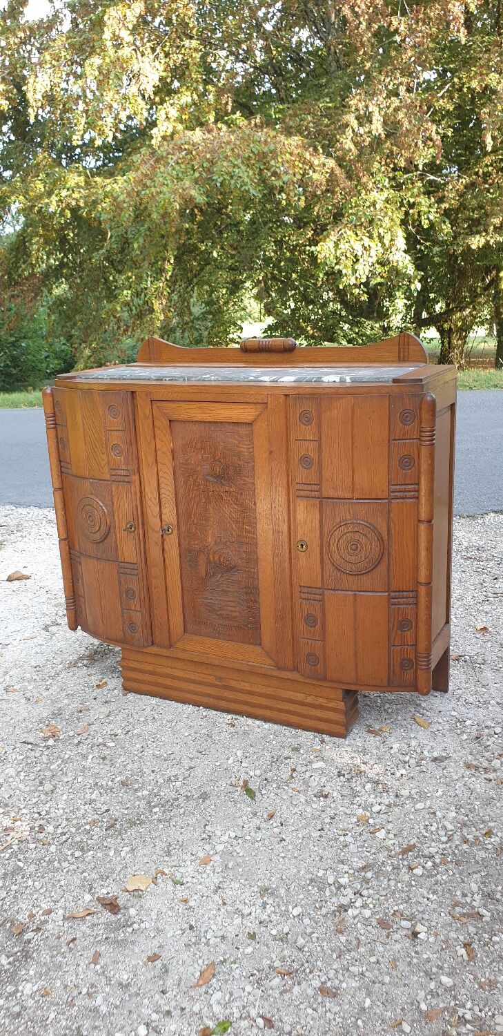 Art deco oak and marble sideboard