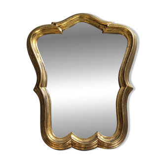 Miroir doré style baroque – patine ancienne – 37 x 30 cm