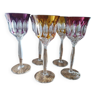 Set of 5 colored crystal glasses