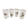 Set de 4 grands verres gobelets  décor de personnages exotiques sérigraphié