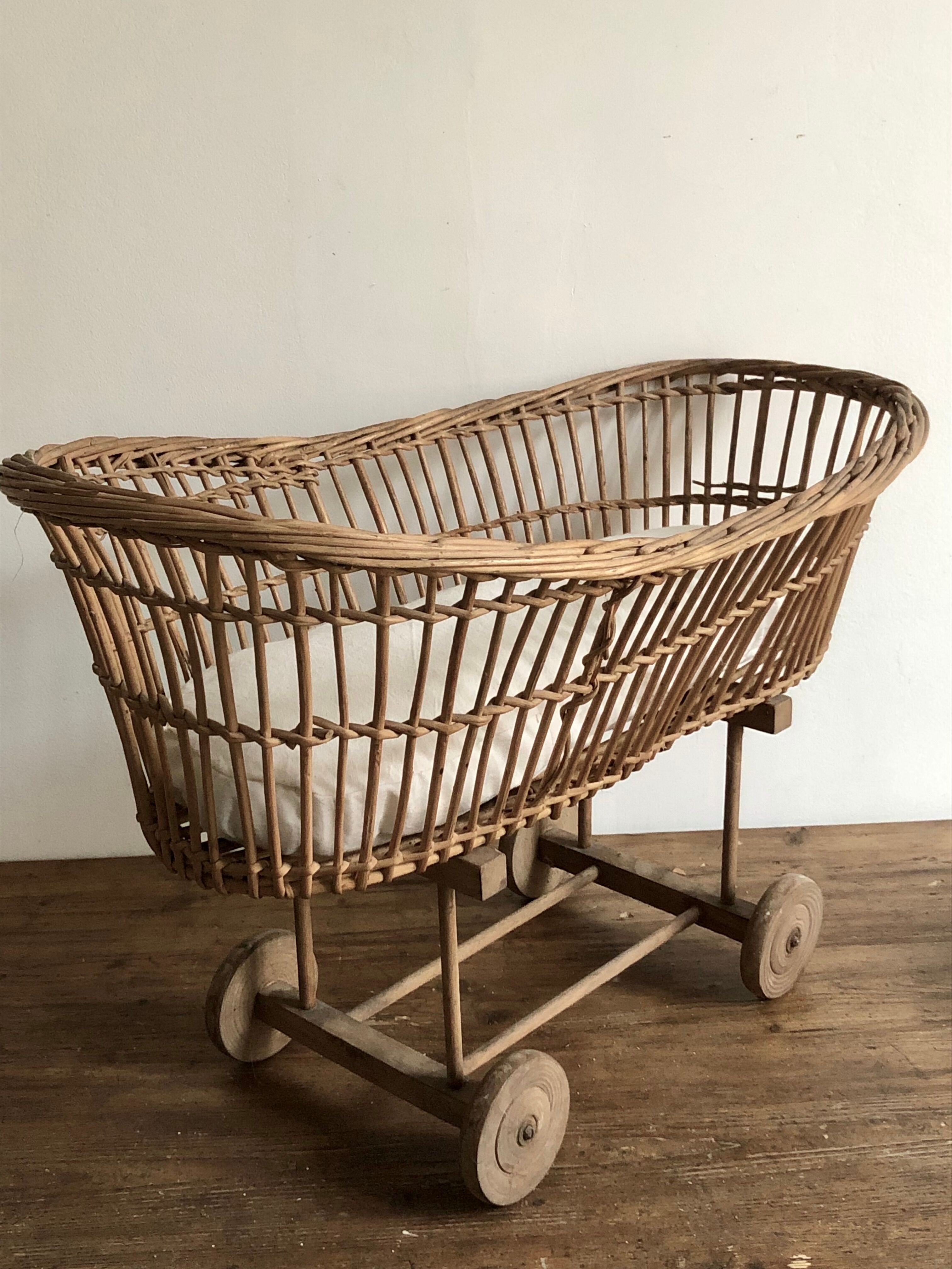 Antique toy, wicker doll cradle