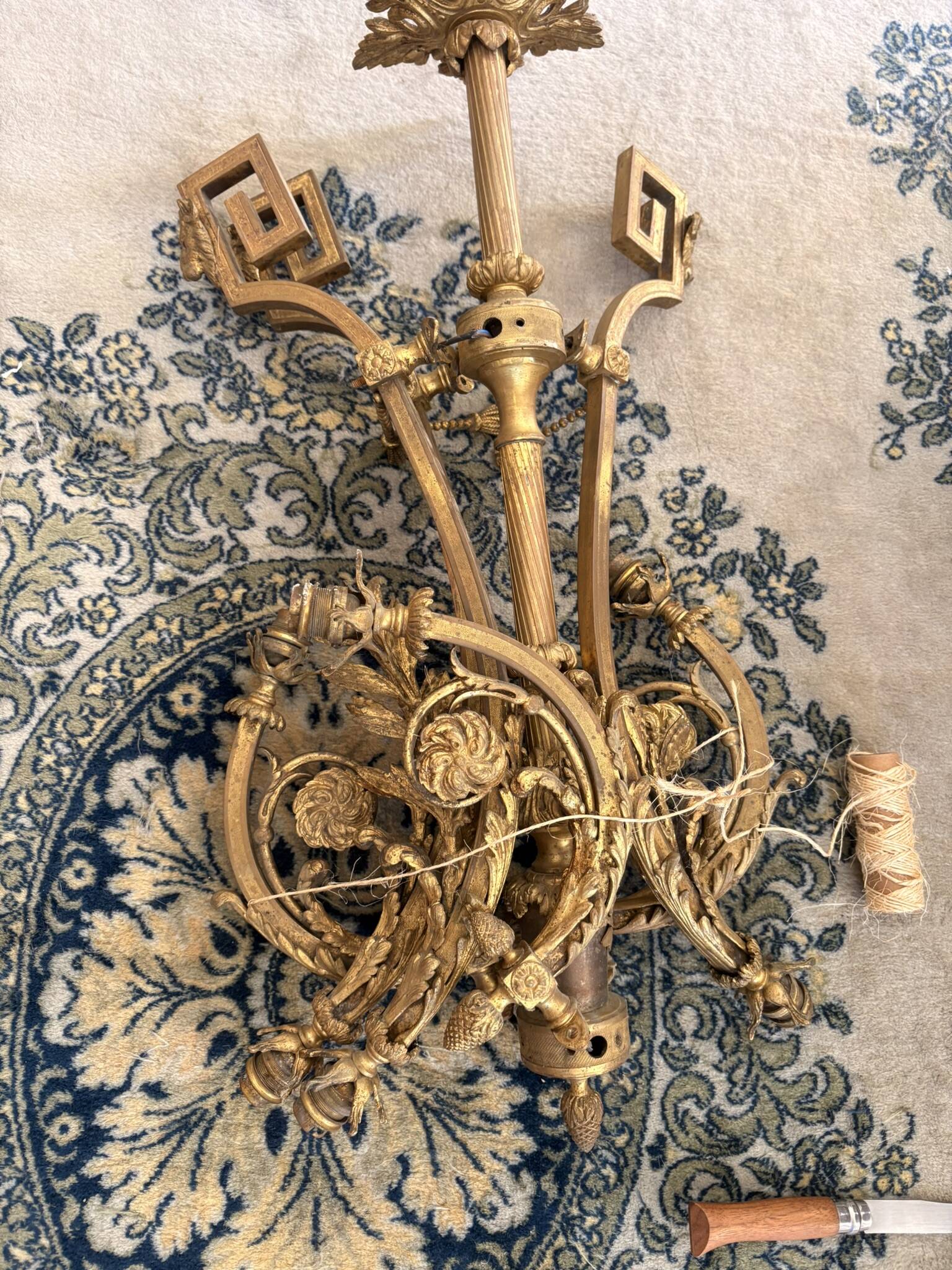 Lustre Bronze Ceiling Light Empire Return Egypt Ram 6 Lights Frosted Glass