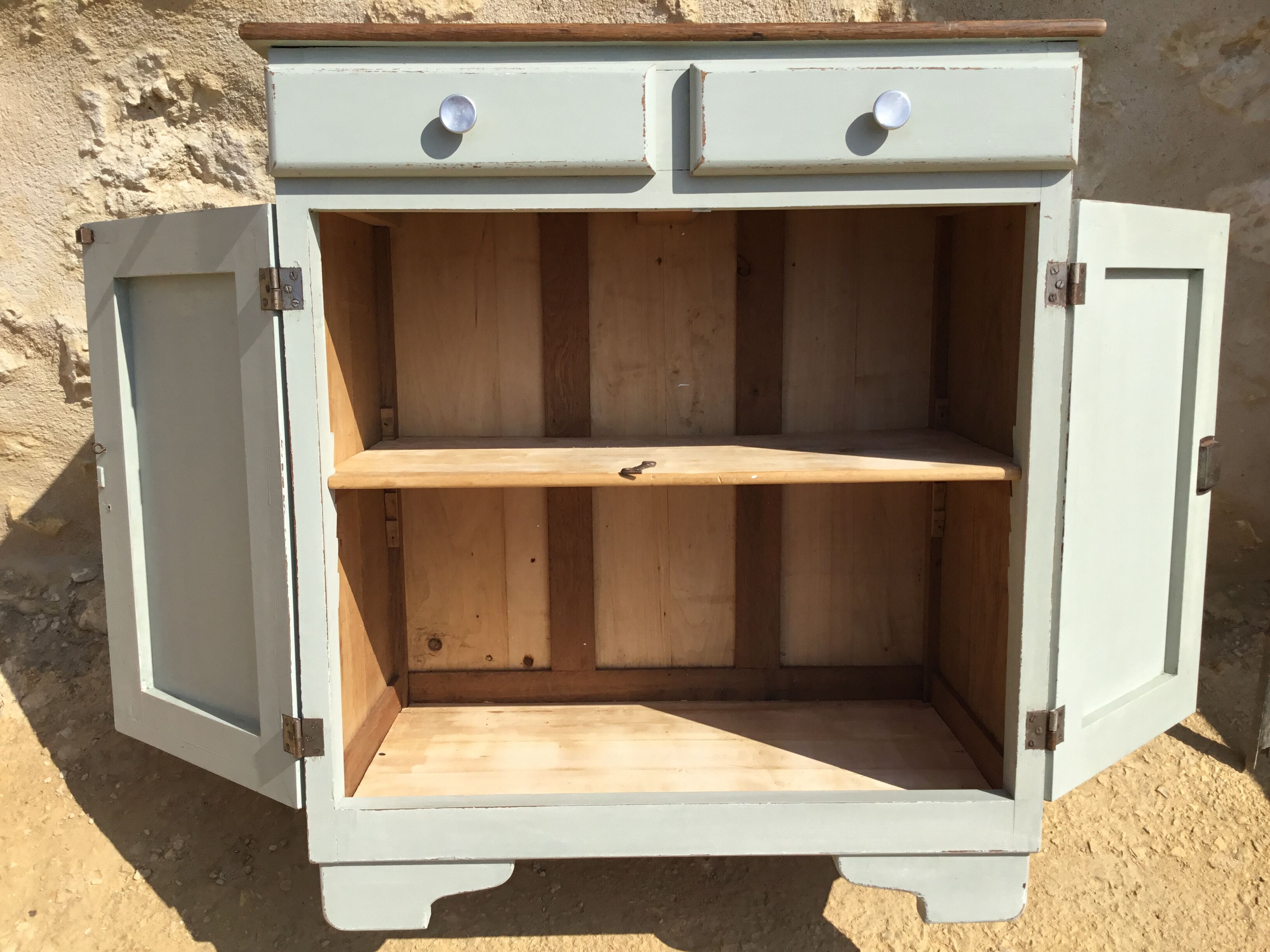 Sideboard in patinated oak and waxed top in natural wood