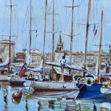 Painting signed LAURENS, the port of La Rochelle