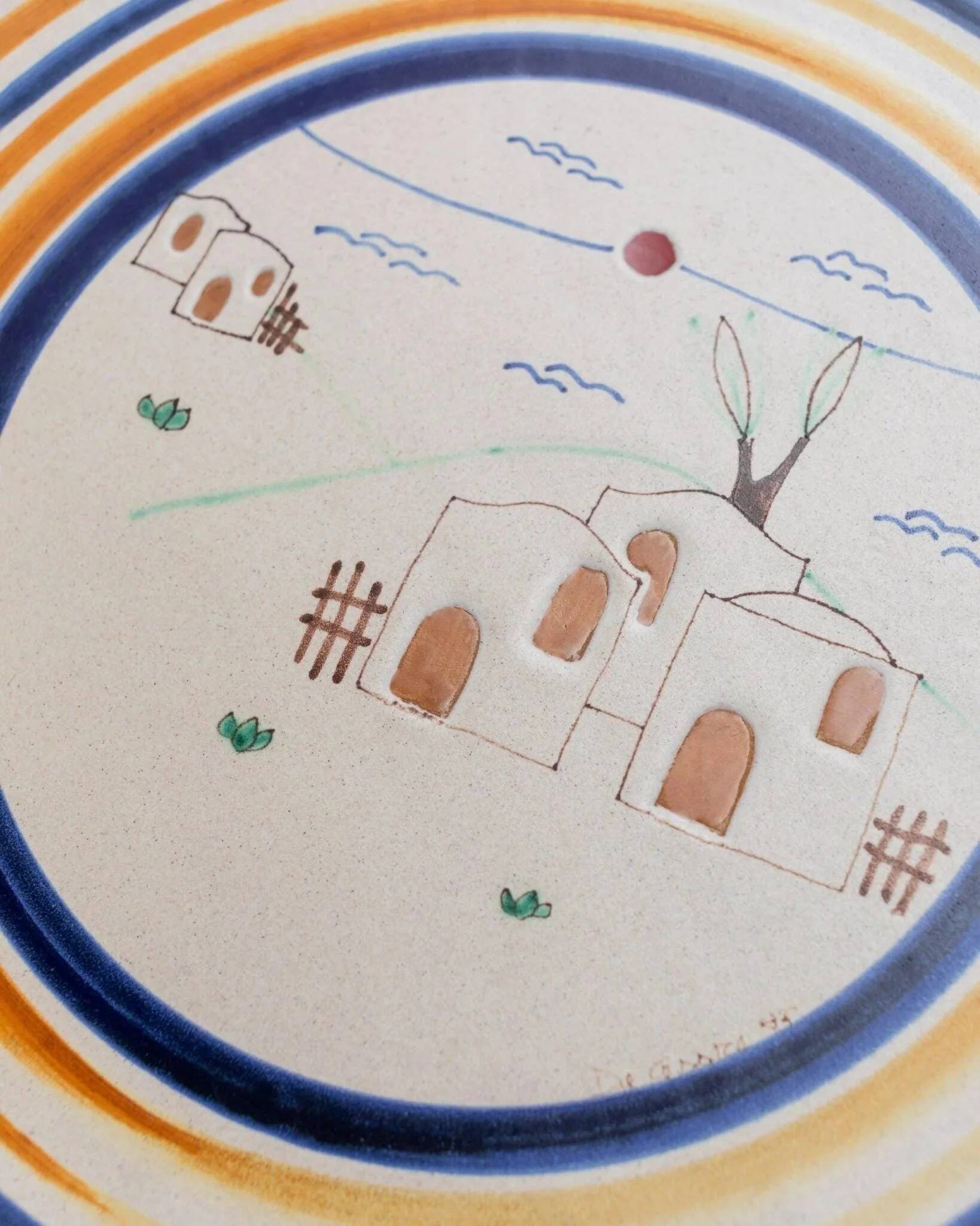 Cream Ceramic Wall Plate from Italy 1980s Studio Ceramics – Hand-Painted, Mid-Century Folk Art