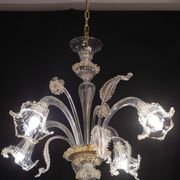 Charming vintage Venetian chandelier, transparent and gold Murano glass, 1970s