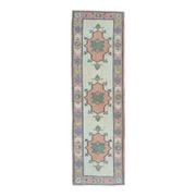 1970s Vintage Turkish Oushak Handmade Wool Cotton Orange Pink Rug  81x270