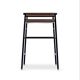 Tabouret de bar artisanal, cuir marron foncé, caoutchouc et métal