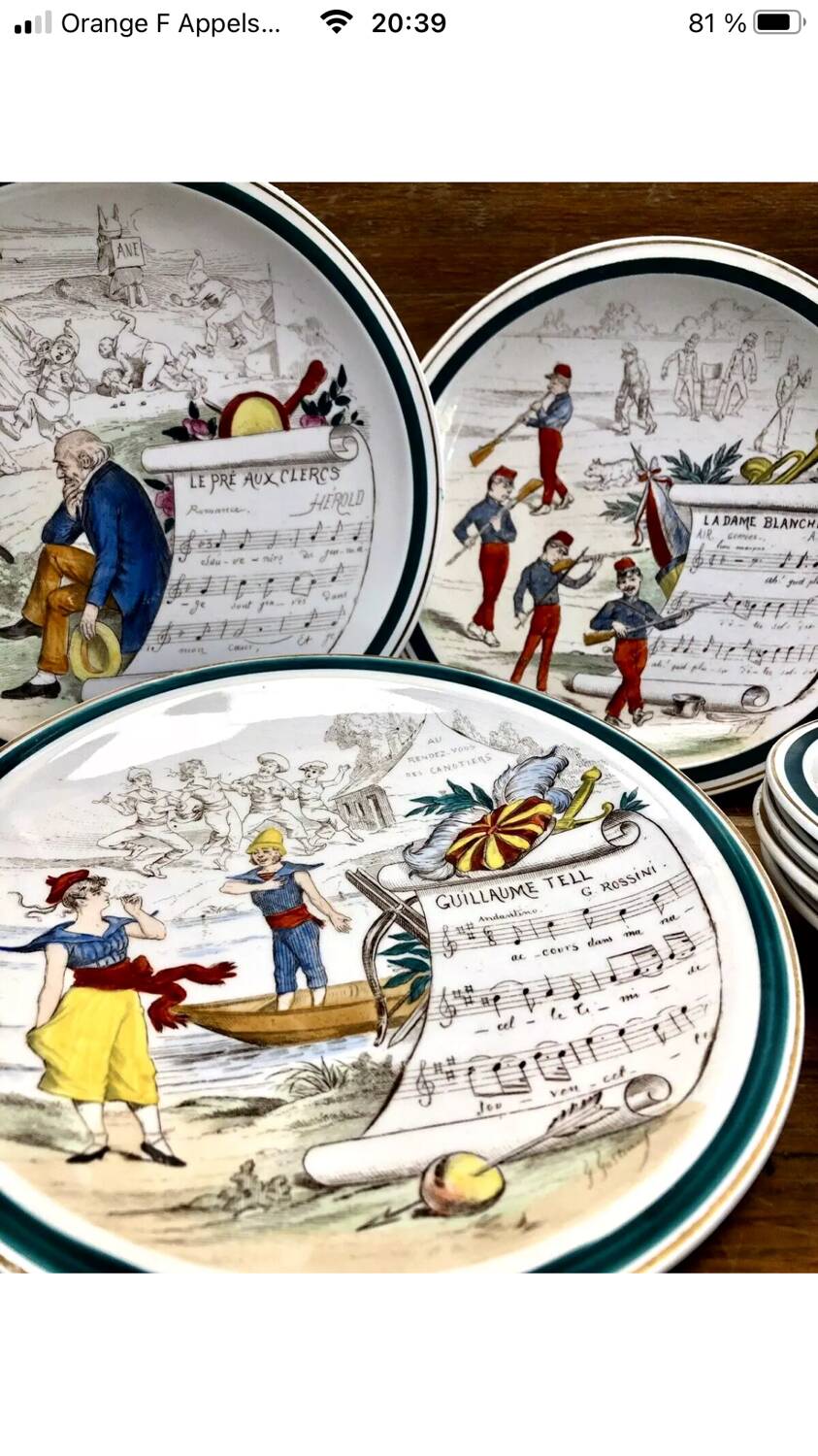 7 anciennes assiettes à dessert Creil et Montereau Terre de fer