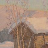 Post impressionist swedish snowscape with soft golden light