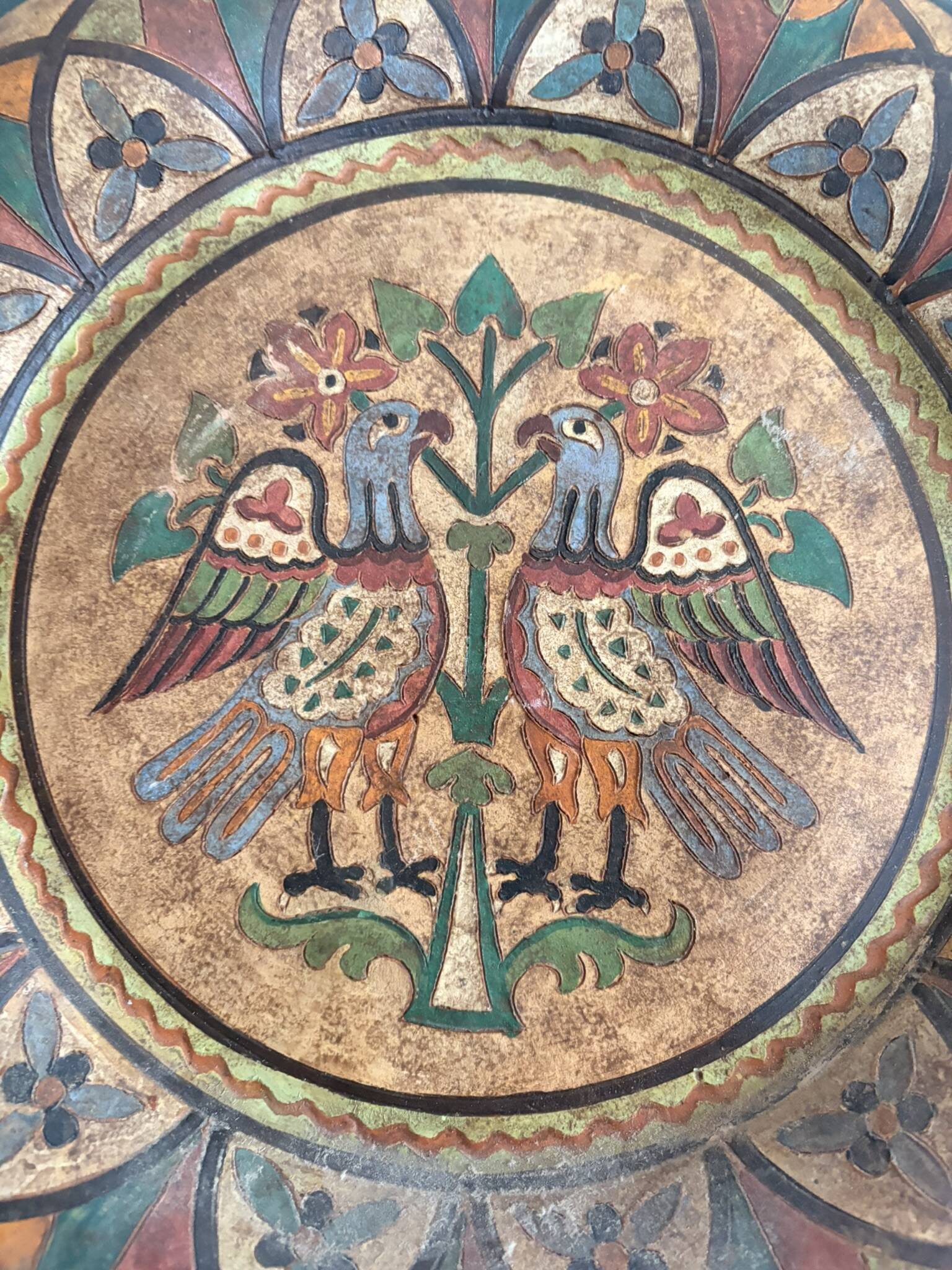 Ancien Plat Mural Montopoli Arno Italie 1930 Oiseau Majolica Toscane
