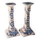 Art deco style ceramic candle holders, hand painted blue flowers. sign