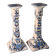 Art deco style ceramic candle holders, hand painted blue flowers. sign