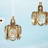 Vintage brass and crystal suspension Palwa, mid-century suspension.