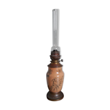 Earthenware kerosene lamp, bohemian crystal and hasag spout