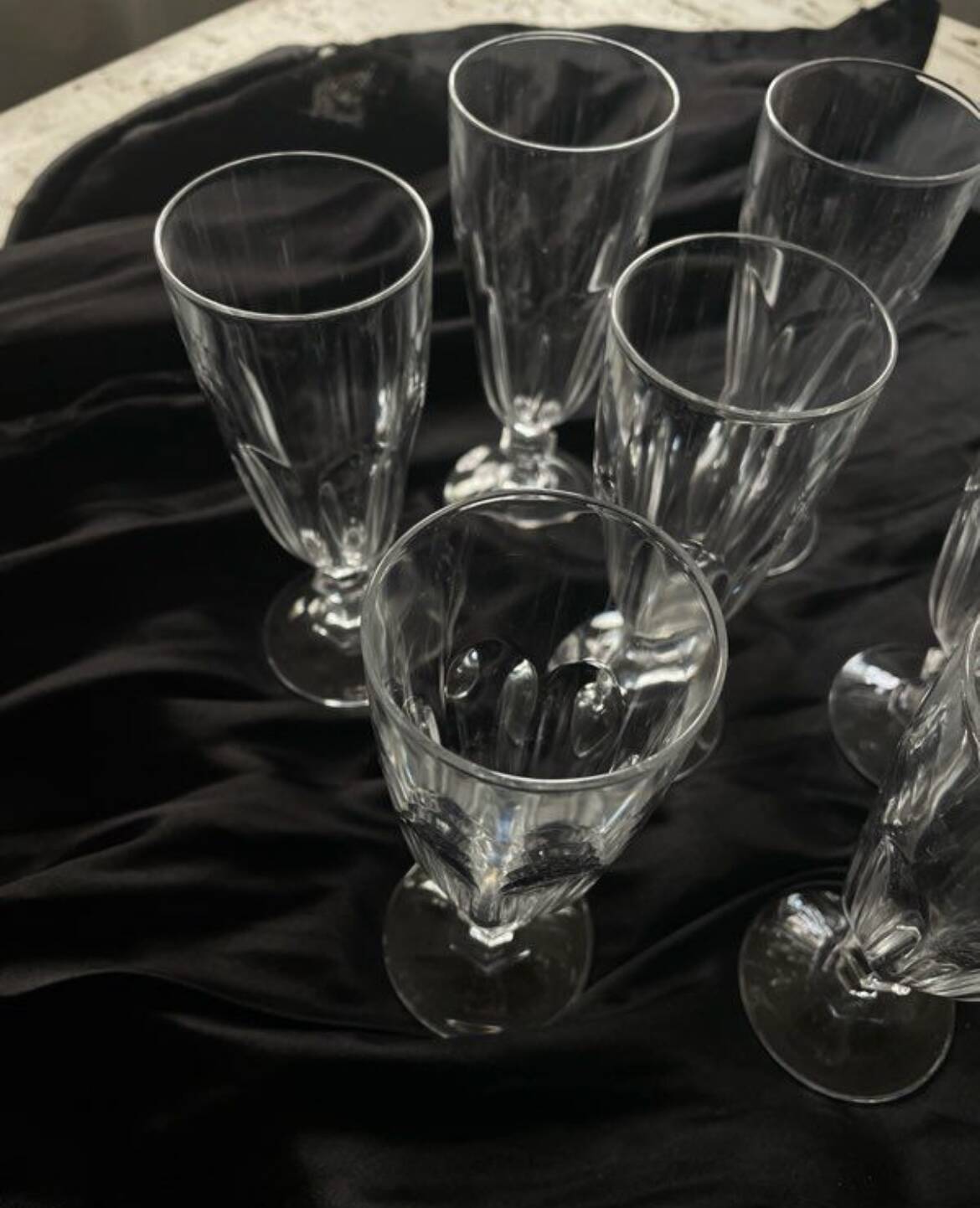 6 antique crystal champagne flutes and stemmed glasses