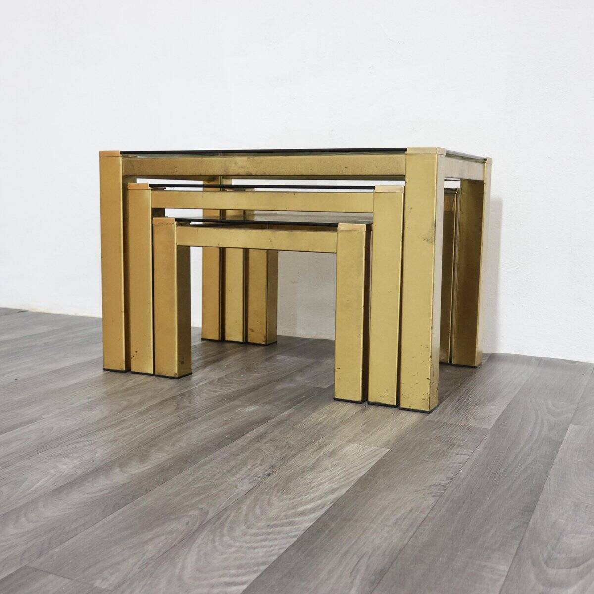 Vintage Hollywood Regency Brass Coffee Tables, 1970s, Set of 3
