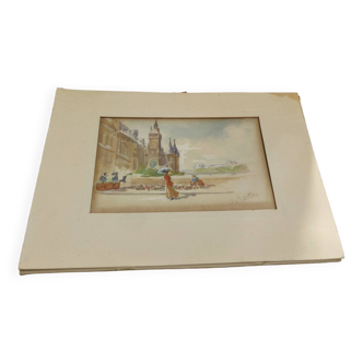Watercolor Gustave François Lasellaz 19th century