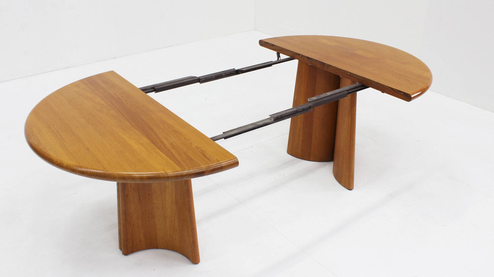 Vintage Danish round extendable dining table solid teak 1960s