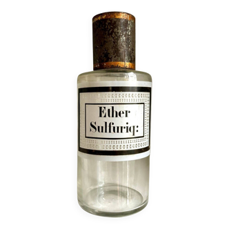 Ether sulfuriq apothecary bottle: transparent glass and metal