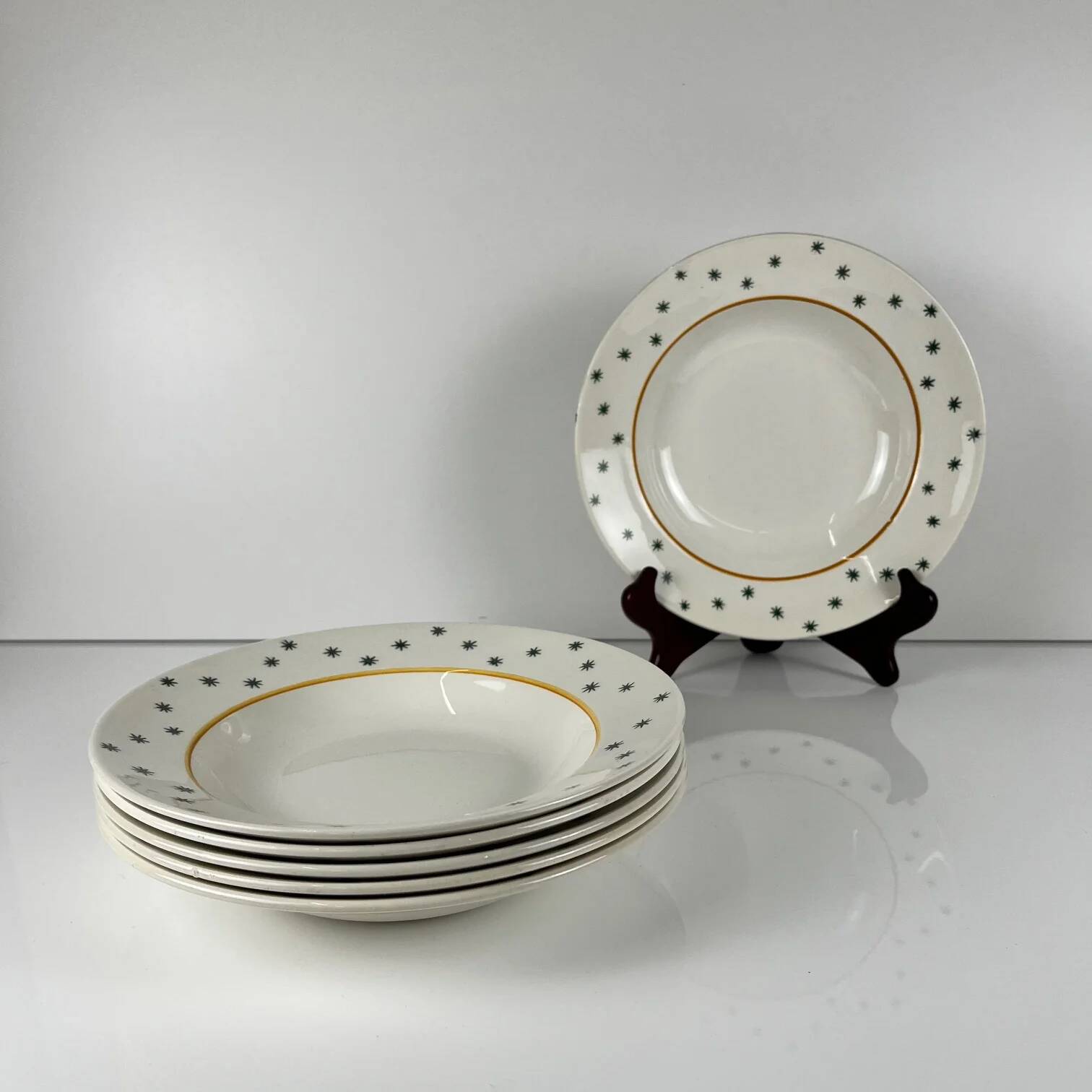 Set of 6 deep plates GIEN, Primefleur creation, "Constellation" model, 1950.