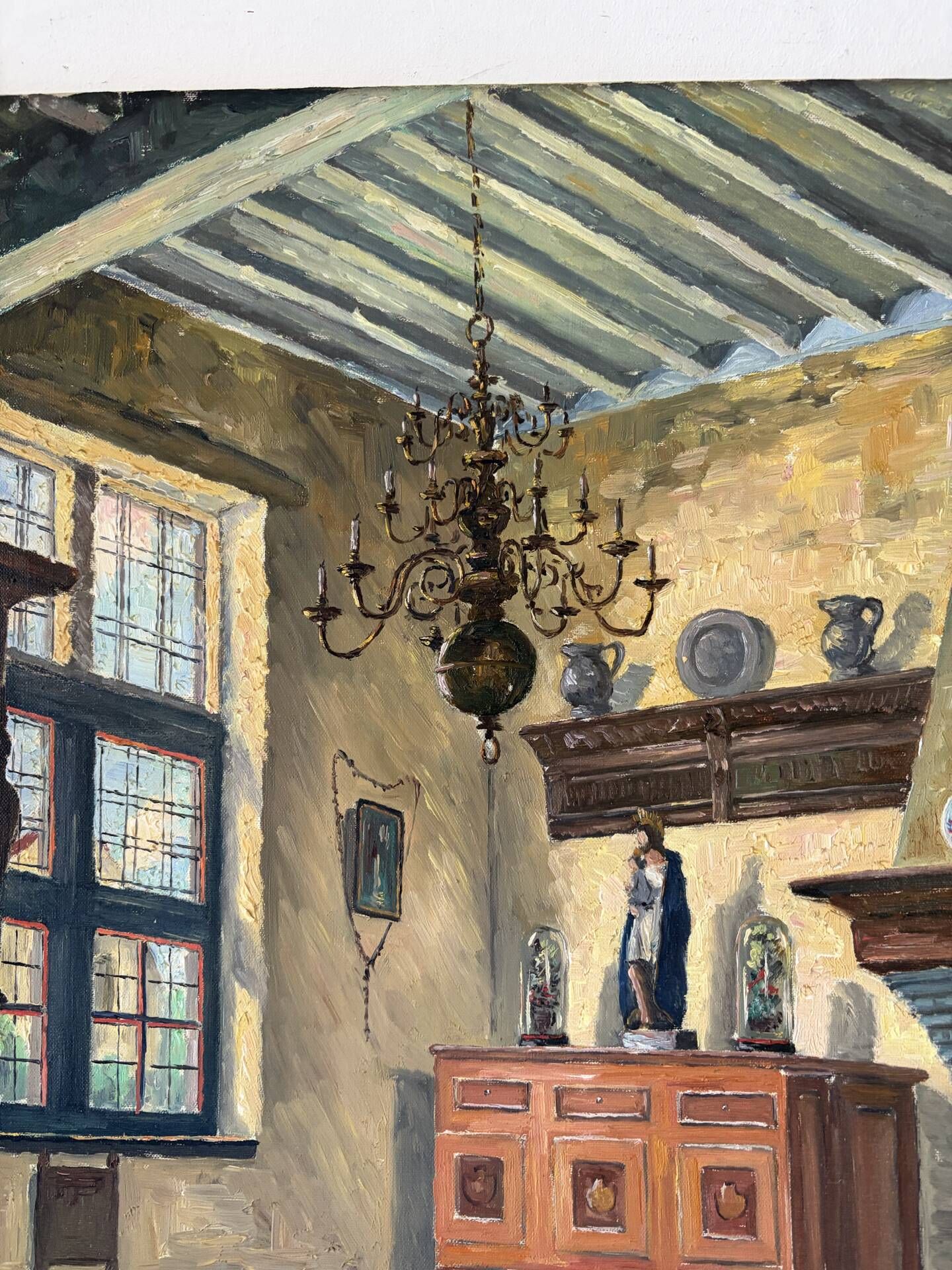 Interior of a Flemish house, oil on canvas signed