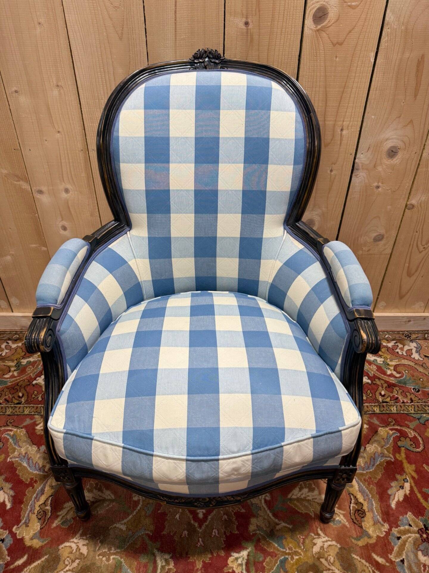 Louis XVI style bergère armchair in blackened wood