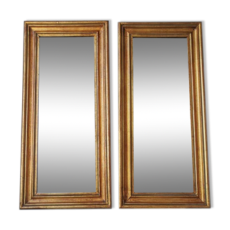 Set 2 miroirs vintage italiens en bois 80s 50x24cm