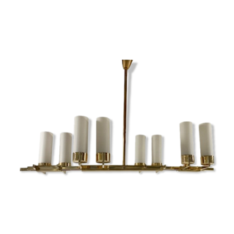 Large and beautiful chandelier ceiling lightener vintage house Arlus brass gilded and opalines