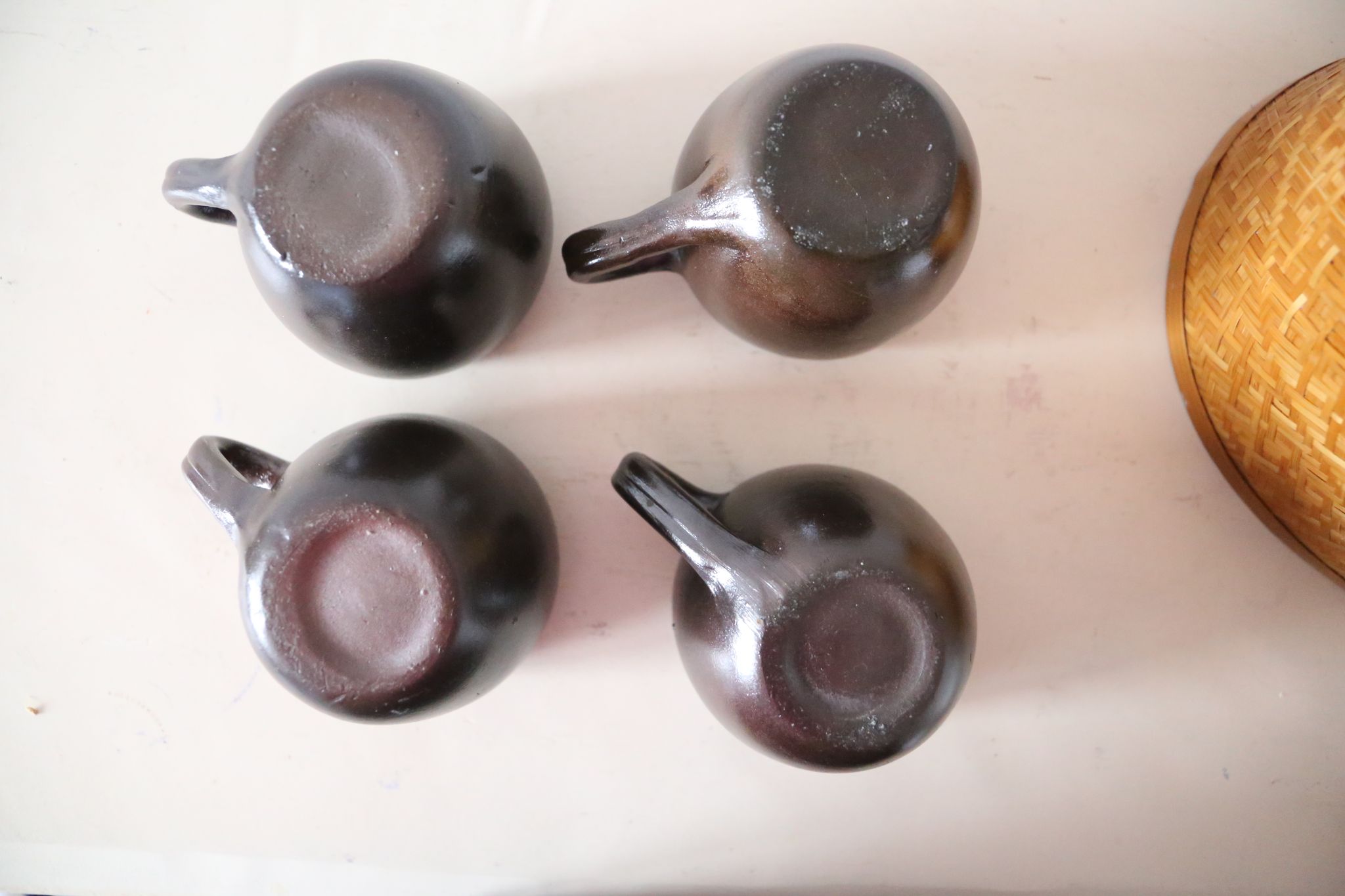 Set of 4 cups of sandstone, handmade pottery, vintage, 1980