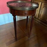 Table bouillotte style Louis XVI merisier marbre