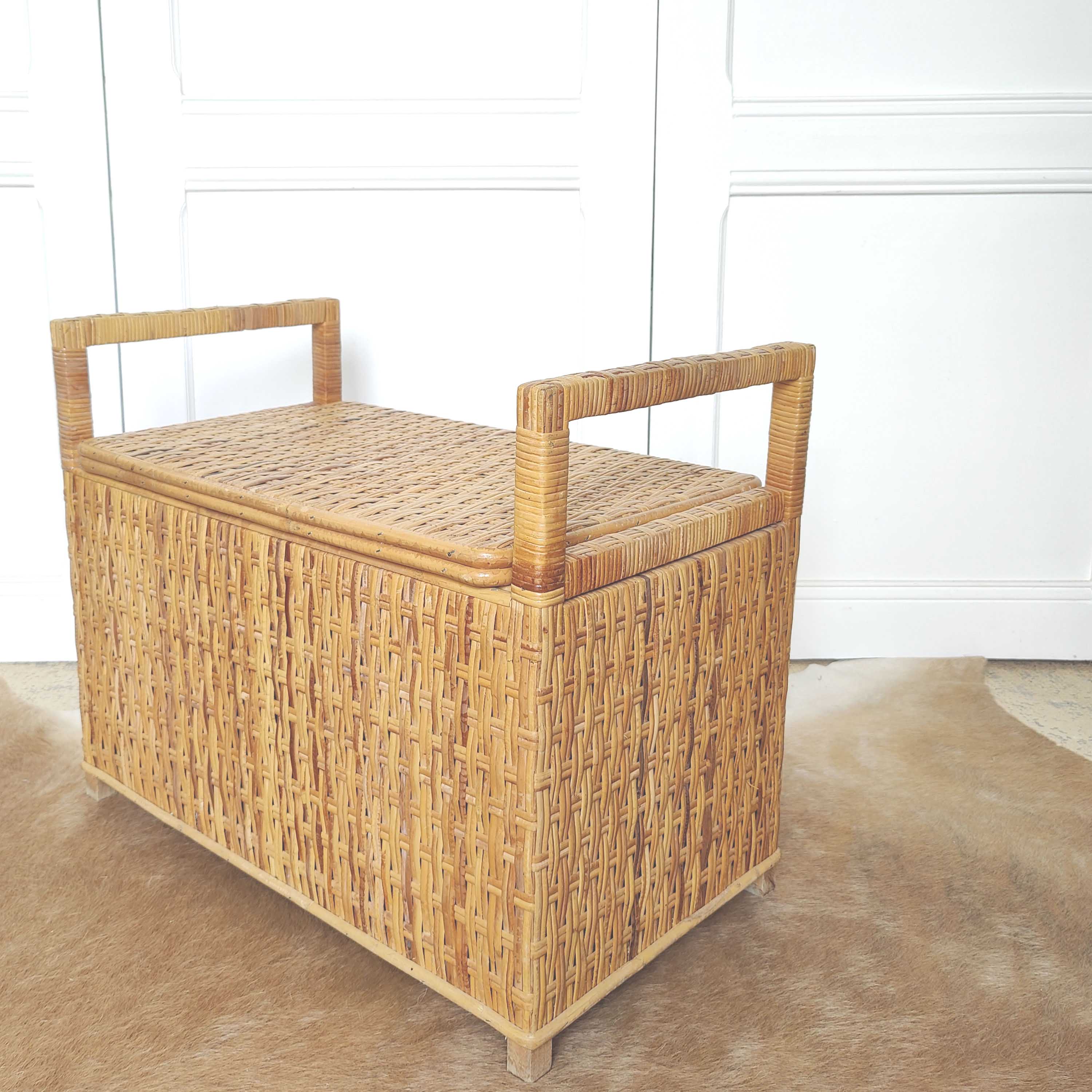 Rattan bench toy chest
