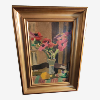 Painting by René Ruby, still life with flowers