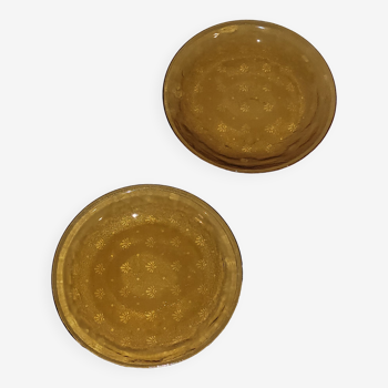 2 light amber glass dessert plates - vintage