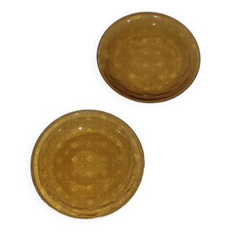 2 light amber glass dessert plates - vintage