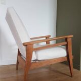 Scandinavian style armchair in solid wood, reupholstered