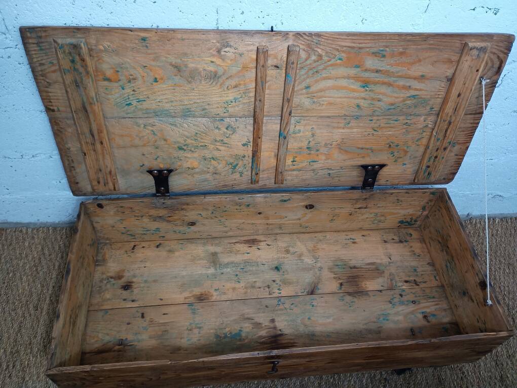 Rustic coffee table on wheels